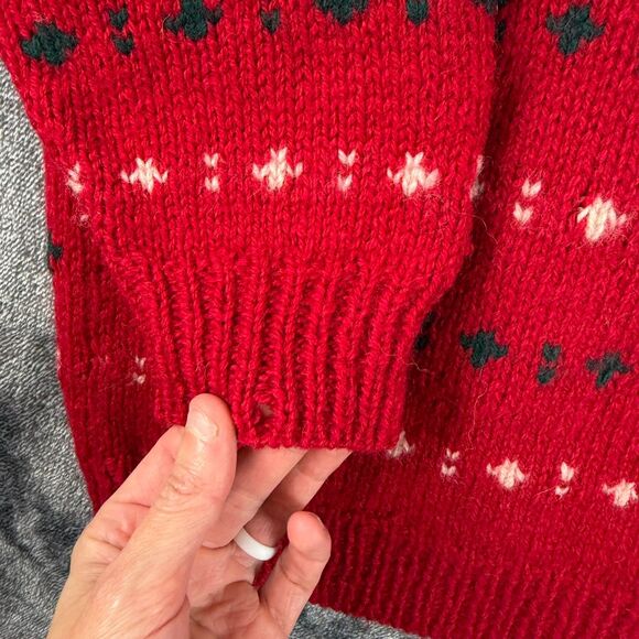 Vtg Eddie Bauer Holiday Deer Wool Cardigan Sweater Green Red Fair Isle L* - Picture 10 of 11